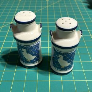 Vintage White & Blue Salt & Pepper Shakers with Ducks